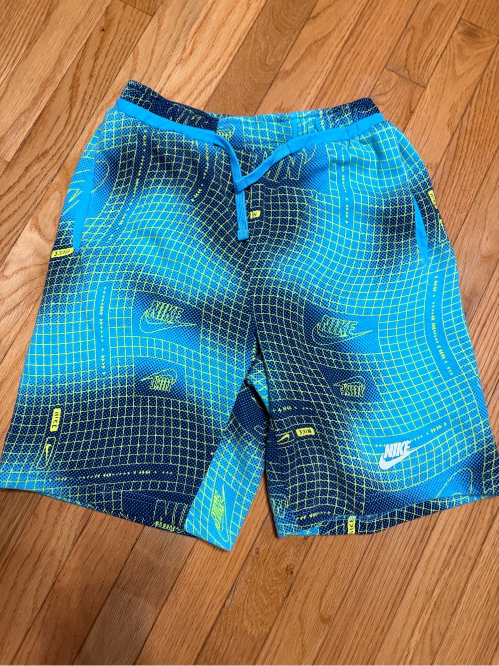 Nike Boys Teal & Neon Yellow Grid Cotton Shorts
